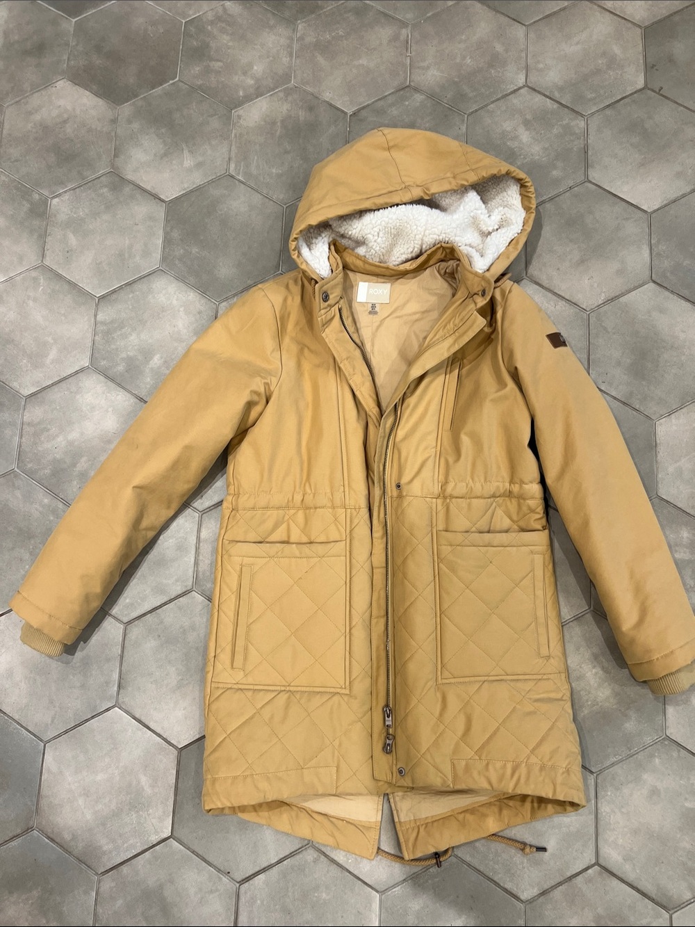 Roxy Quilted Hooded Parka Jacket - Tan